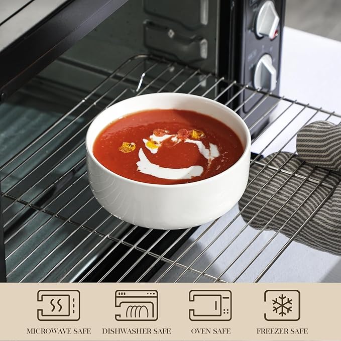 MALACASA 24 OZ Cereal Bowls, 5.8 Inch Soup Bowls Ceramic Bowl Sets of 4, Breakfast Bowls Set for Kitchen, Dishwasher Microwave Oven Safe, White, Series LUNA