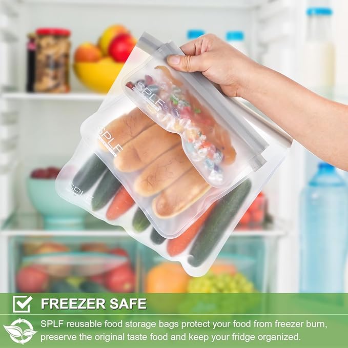 SPLF 12 Pack Dishwasher Safe Reusable Storage Bags(5 Reusable Sandwich 5 Snack 2 Gallon), Extra Thick Freezer Bags Leakproof Silicone and Plastic Free Food Lunch Bag