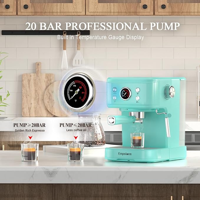 Espresso Machine Latte Coffee Makers 20 Bar, 2 IN 1 Professional Cappuccino Machine and Milk Frother Steam Wand Compatible for NS Original Capsules for Home Brewing - Blue