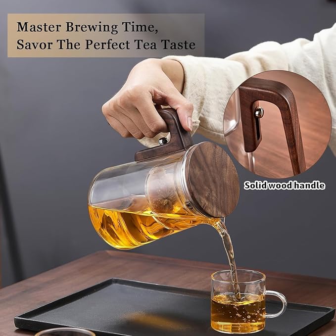 Enchanti Tea Pot - 800 ml/27.1 oz Magic Witchcraft Enchanted Glass Teapot with Strainer, Wooden Handle, Magnetic Water Separation Design, for Loose Leaf, Flower & Herbal Teas