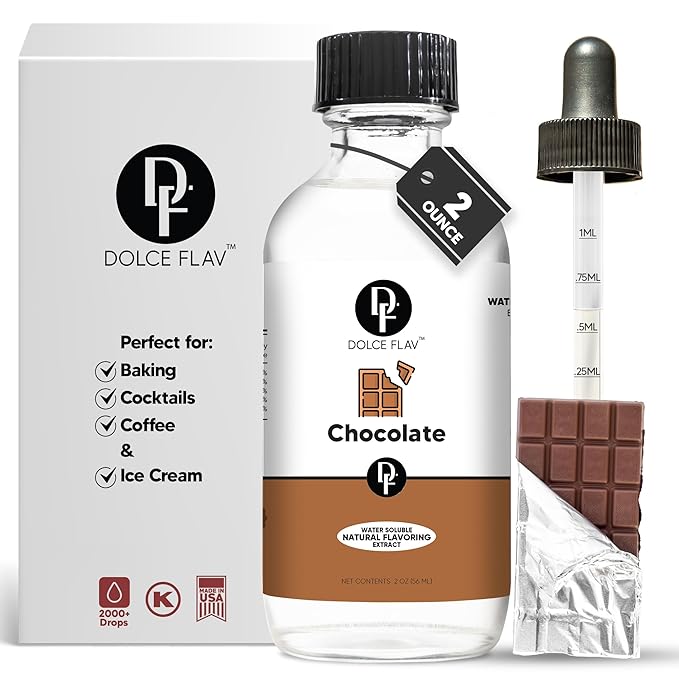 Dolce Flav Natural Chocolate Extract – Sugar-Free & Kosher – Pure Cocoa Flavor for Baking, Coffee, Ice Cream, Smoothies & Desserts – Highly Concentrated – 2 oz