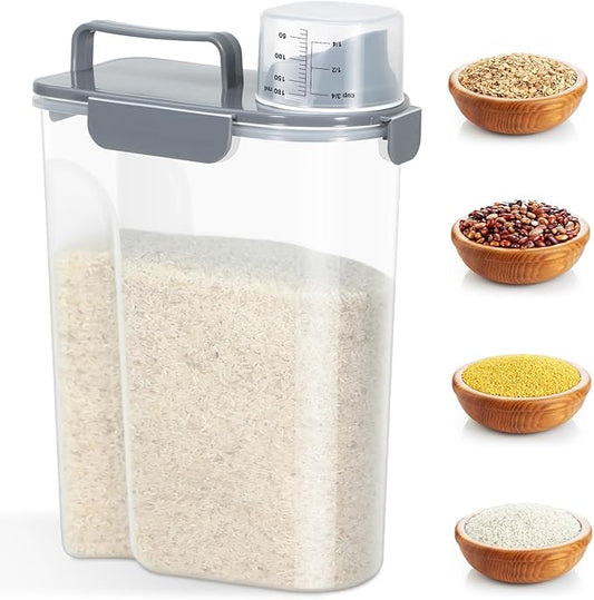 Rice Storage Container 10 Lbs, Airtight Food Dispenser with Large Spout and Cup for Pet Dog Cat Food Storage 7 Lbs