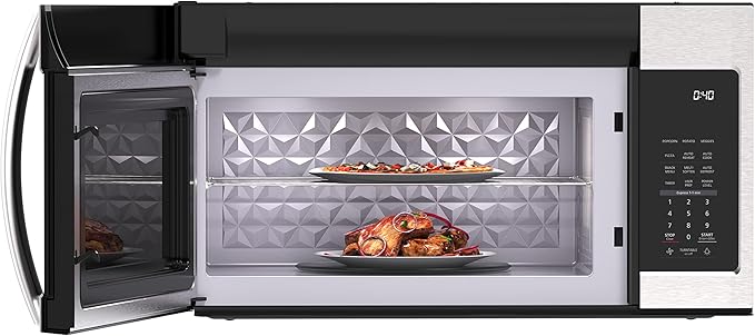 KoolMore KM-MOT-2SS Range Microwave Oven Lamp and 300CFM Recirculation Vent Hood, Auto Cook Menus, Reheat Function, 11 Power Levels, Timer, and Weight Defrost, 30 in/1.9 Cu. Ft, Silver