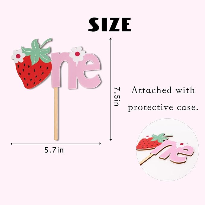 Strawberry One Cake Topper - Berry First Birthday Cake Topper, Berry Sweet One Birthday Cake Decoration for Party, Anniversary, Cake Smash, Photo Props...