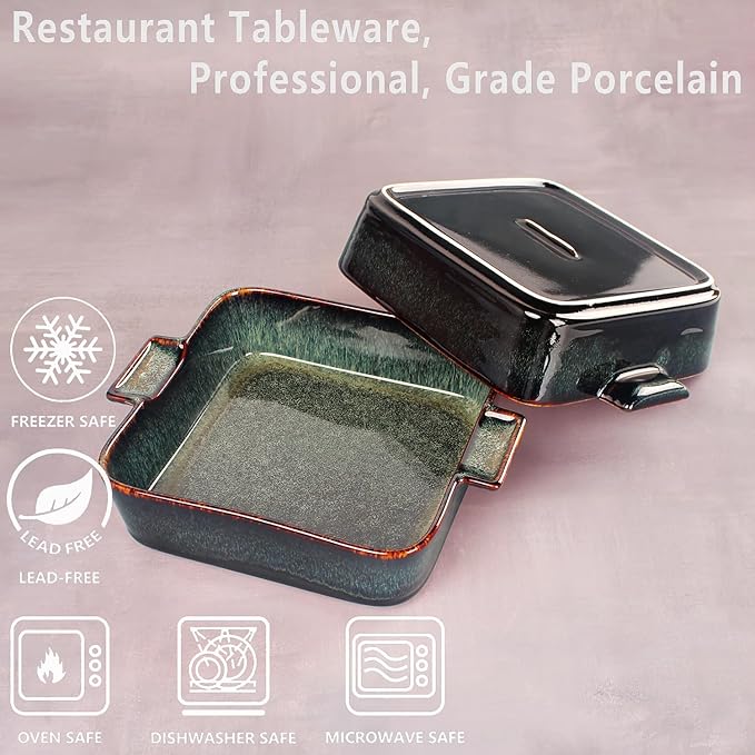 Ceramic Casserole Baking Dish, 2 Quarts Baking Dish for Oven, Lasagna Pans, Oven Safe Durable Bakeware for Kitchen Home Decor, Banquet and Dinner, Square 1 pieces, 9.5 x9.5 Inch