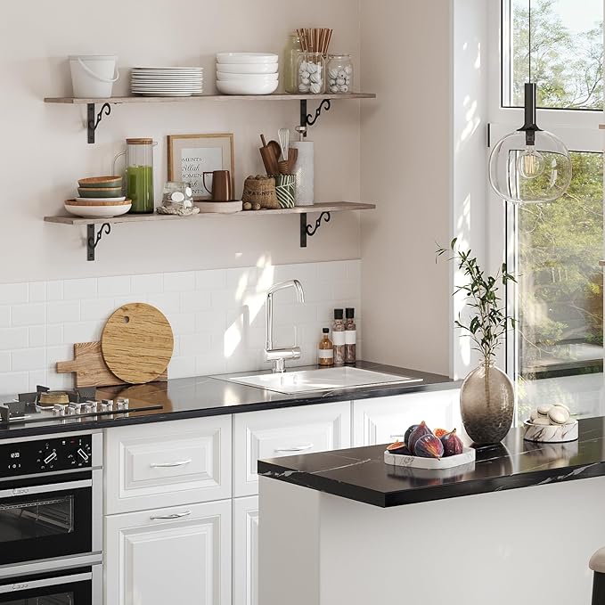 DINZI LVJ Long Wall Shelves, 39.4 Inch Large Floating Shelves Set of 2, Wide Display Shelf Wall Mounted with Brackets, Easy Hanging for Living Room, Toilet, Office, Bedroom, Greige