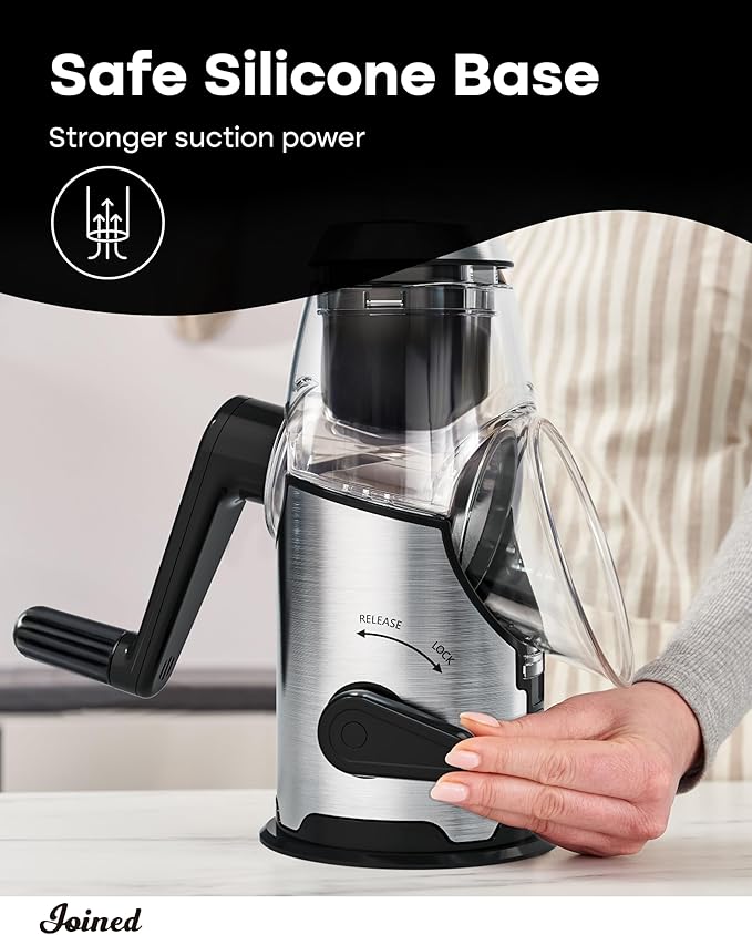 Joined Rotary Cheese Grater with Handle - Mandoline Slicer with 3 Stainless Steel Drum Blades-Vegetable Slicer Walnuts Grinder Cheese Shredder Round Mandoline with Peeler