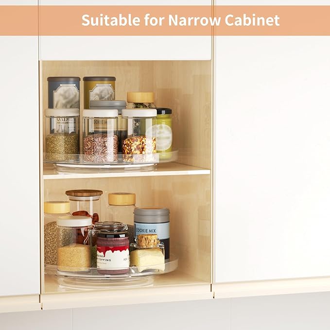 2 Pack Lazy Susan Organizer Turntable, Clear 9 Inch Rotating Organizer Tray for Cabinet Table Top, Round Non-Skid Refrigerator Lazy Susan, Kitchen Storage for Pantry Countertop Bathroom, Spice Rack