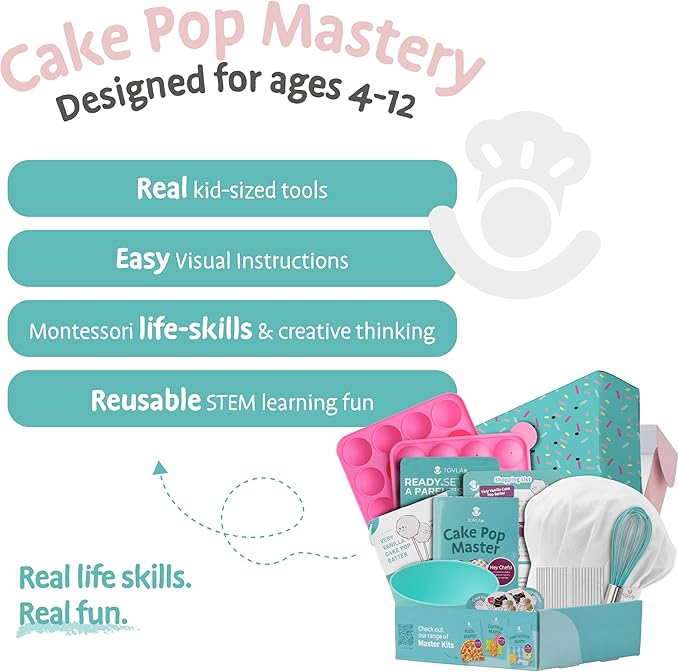 Tovla Jr. Ultimate Cake Pop-Making Kit for Kids – Fun DIY Baking Kit, STEM Activity for Ages 4+, Visual Learning Cake Pop Molds & Tools Set, Great Gift for Young Chefs