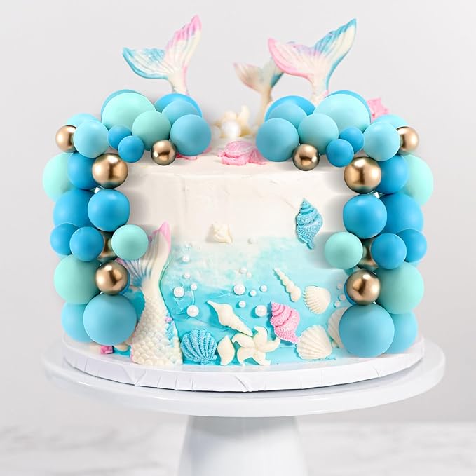 Tondiamo 108 Pcs Balls Cake Topper DIY Cupcake Insert Foam Balloons for Cake Baking Wedding Anniversary Birthday Decoration (Blue Gold,Multi Sizes)