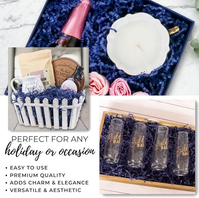 MagicWater Crinkle Cut Paper for Gift Baskets - 2LB - Navy Blue - Perfect for Shredded Paper Filler, Basket Filler, Gift Boxes, Bridesmaid Gifts, Halloween Stuffers & More – Ideal for All Occasions