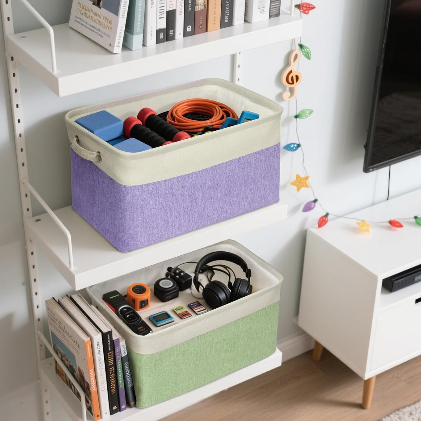 BALEINE 2 Pack Fabric Storage Bins for Shelves, Linen Storage Baskets for Organizing, Decorative Closet Bins for Clothes, Home (Grey, 15"x11"x9.5")