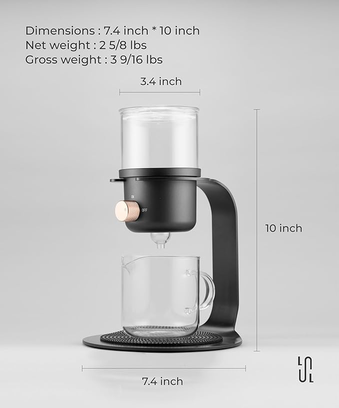 Glass Tea Pot with Infusers for Loose Tea and Drip Coffee Pour Over, Semi Automatic Tea Set with Magnetic Clear Teapot, Black