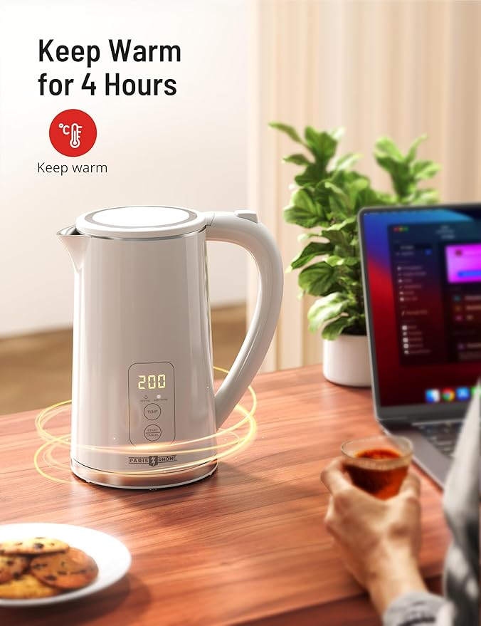 PARIS RHÔNE Electric Kettle Temperature Control, 1.7L Electric Tea Kettle Water Boiler, 4H Keep Warm with 6 Presets, LED Screen Electric Kettles for Boiling Water, Boil-Dry Protection, BPA Free