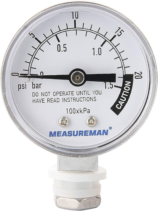 MEASUREMAN Stainless Steel Pressure Cooker Gauge, Pressure Canner Gauge, Steam Pressure Gauge, 2" Dial, Lower Mount, Including Hexagon Gasket and Nut