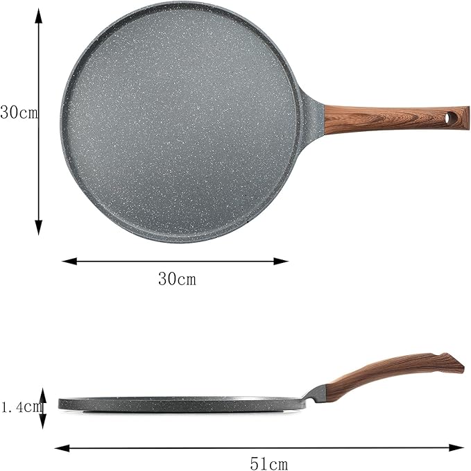 SENSARTE Nonstick Crepe Pan, Swiss Granite Coating Dosa Pan Pancake Flat Skillet Tawa Griddle 12-Inch with Stay-Cool Handle, Induction Compatible