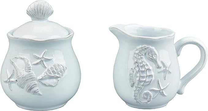Blue Sky Ceramics Sky Ceramic Laguna Coastal Sugar and Creamer Set Blue, Multi (20463)