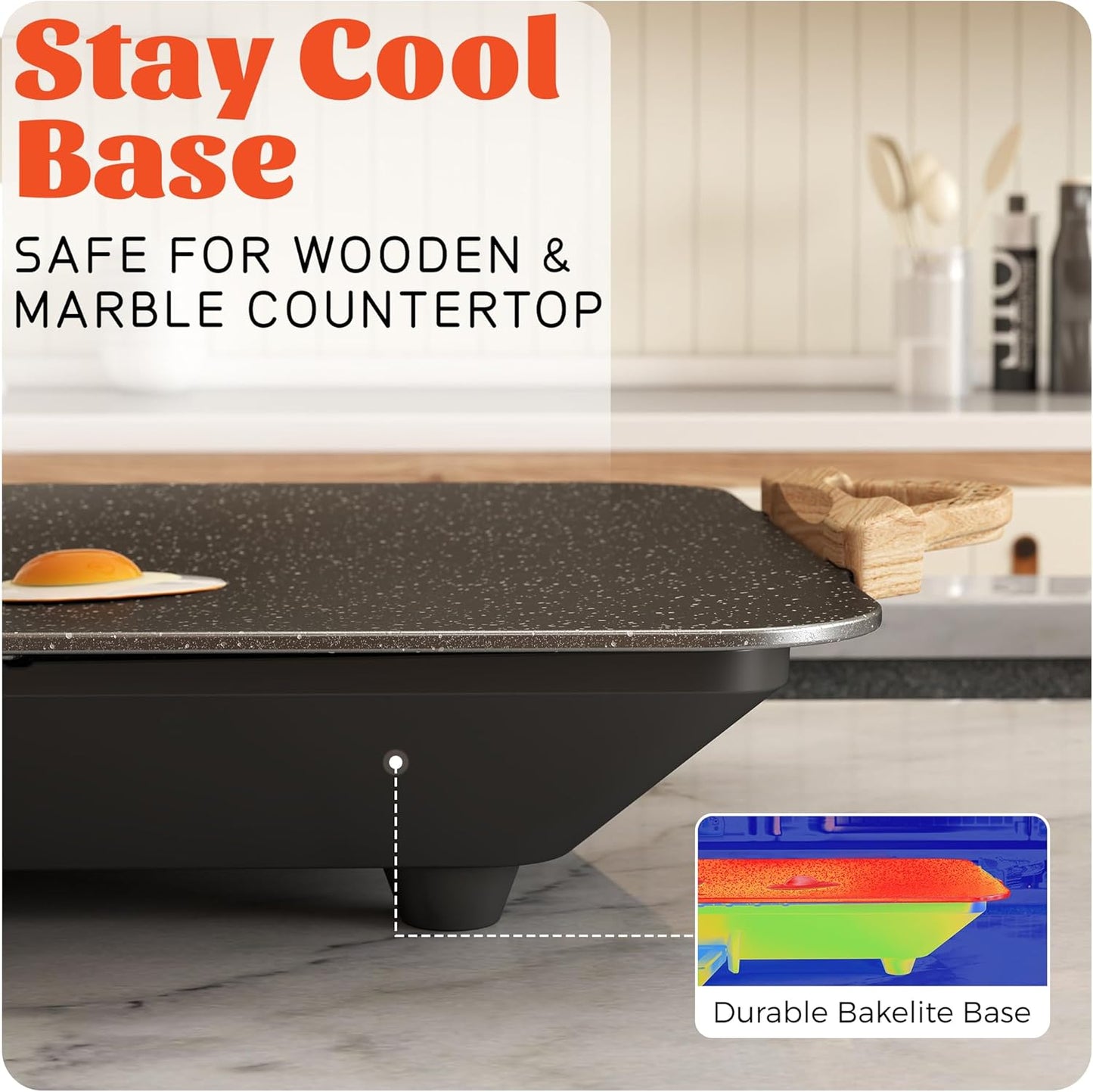 12x20inch Electric Griddle by BBQ Masters, 1700W Fast Even Heating, ILAG Granite Nonstick, Sloped Cooking Surface, Frameless Design for Easy Cleaning, Great for Family Gatherings, Black