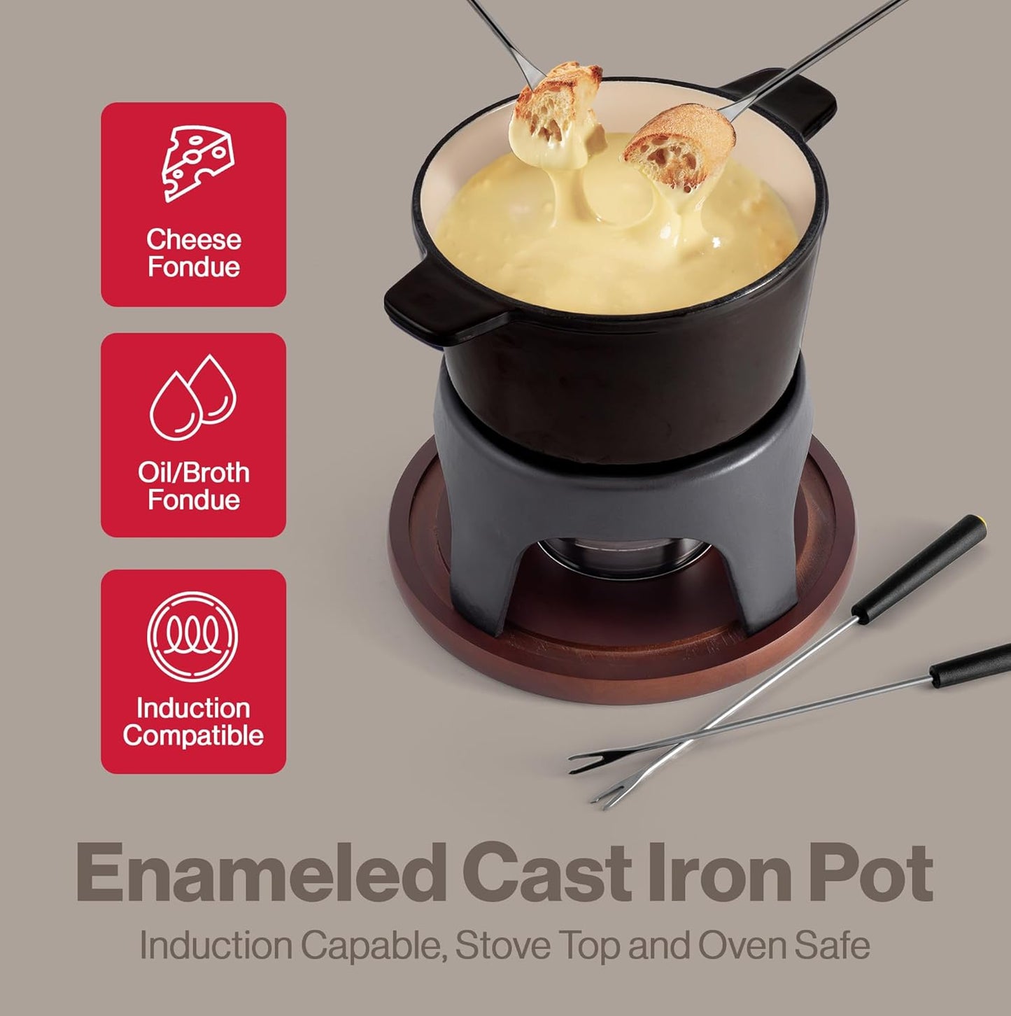 Swissmar Sierra Cast Iron Fondue Set, 1.6 Quart / 1.6 Liter – Perfect for Meat, Cheese, & Chocolate Fondues – Ideal for Family Bonding & Hosting Gifts - 12-Pieces, Metallic Black