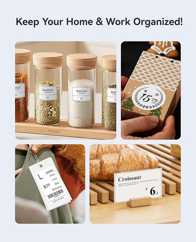 NIIMBOT B1 Label Maker Machine with Tape, Label Printer with 3 Rolls Label Paper, 50x30mm/50x80mm White Paper/50x50 Round Label for Office Supplies, Home, Business