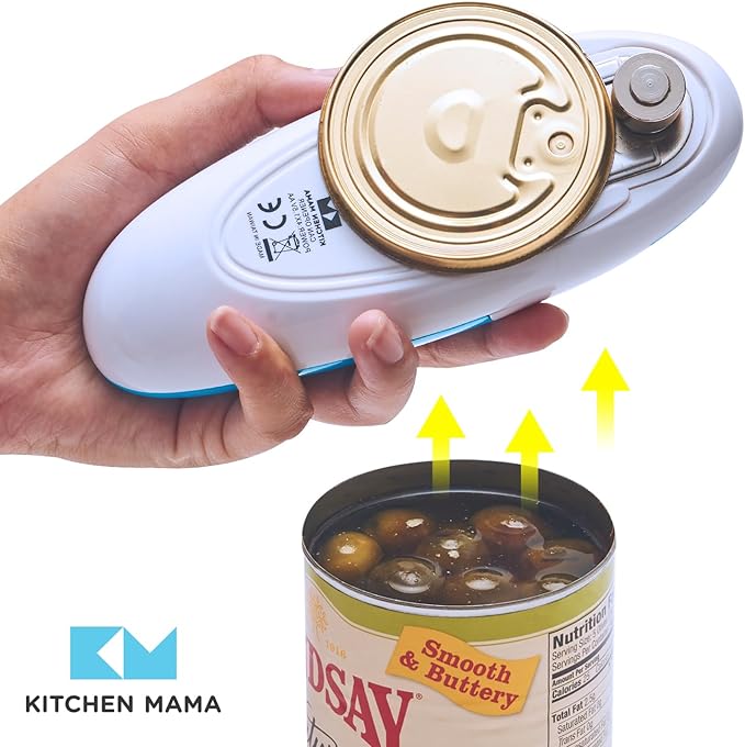 Kitchen Mama Auto Electric Can Opener: Safe, Easy with One Touch, Smooth Edge, Battery Operated, Cordless, Automatic Can Opener for Seniors with Arthritis, Hand Free Appliances, YES YOU CAN (Sky Blue)
