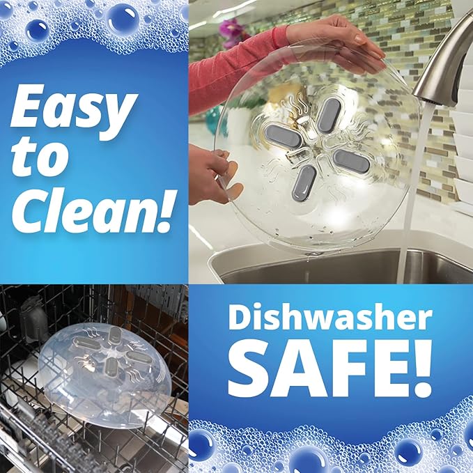 Magnetic Splatter Cover, 12-Inch Clear BPA-Free Food Lid, Vented Plate Guard with Steam Vents, Anti-Splash Microwave Lid, Dishwasher Safe, Space-Saving Magnetic Storage - Gray