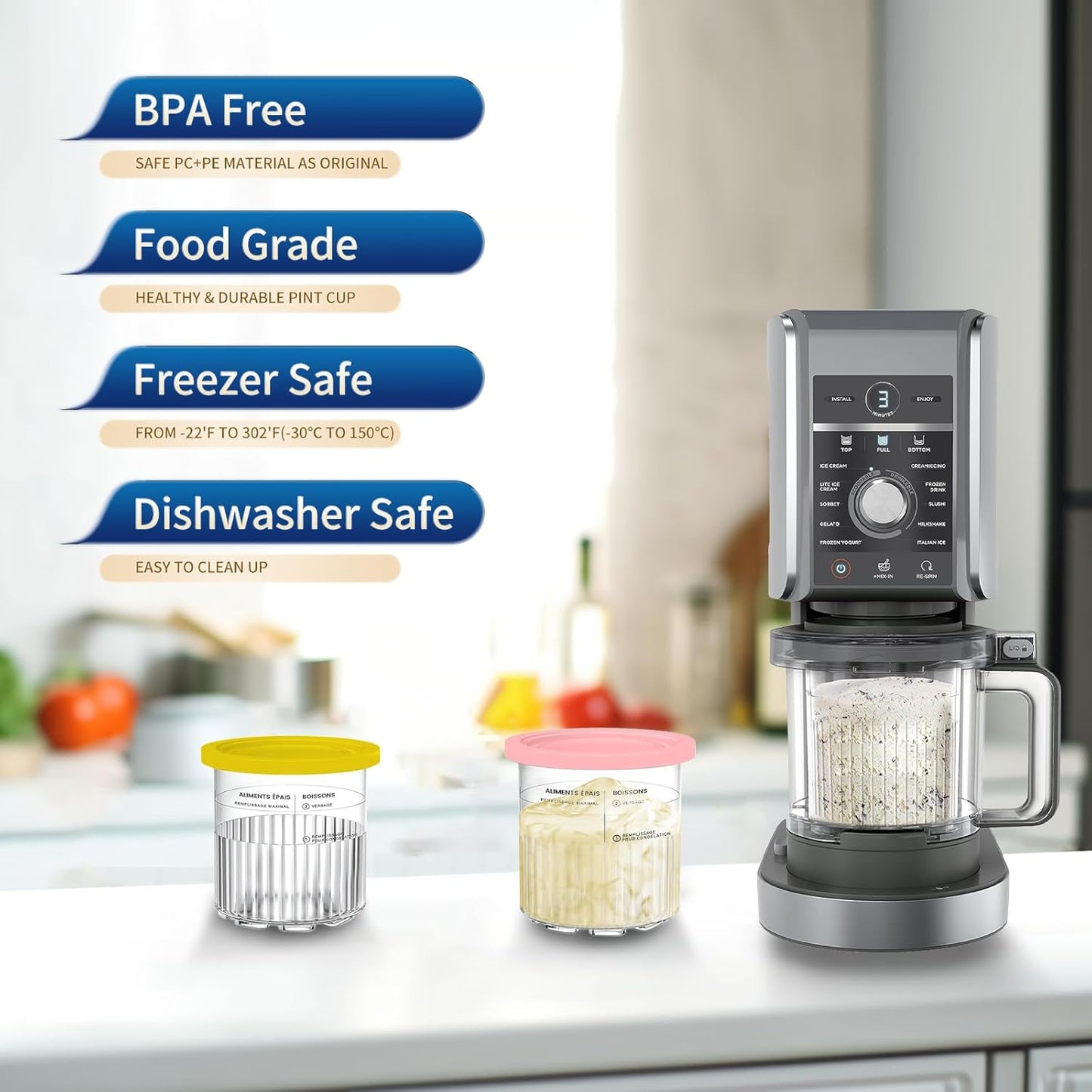 For Ninja Creami Deluxe NC500 NC501 Series Ice Cream Makers, BPA-Free & Dishwasher Safe, 24oz Pints with Lids 2 Pack, Replacement Creami Deluxe Pint Containers(Yellow&Pink)