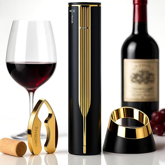 VINOWAKE Openero Electric Wine Opener By LINKSTYLE — Rechargeable Battery with Charging Base, Precision Steel Foil Cutter, Luxurious Matte Finish