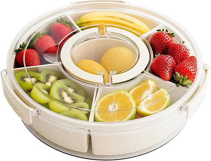 Divided Serving Tray with Lid and Handle Snack Box for Fridge Snackle Box Container Snack Spinner for Adults Serving Platter Fruit Tray