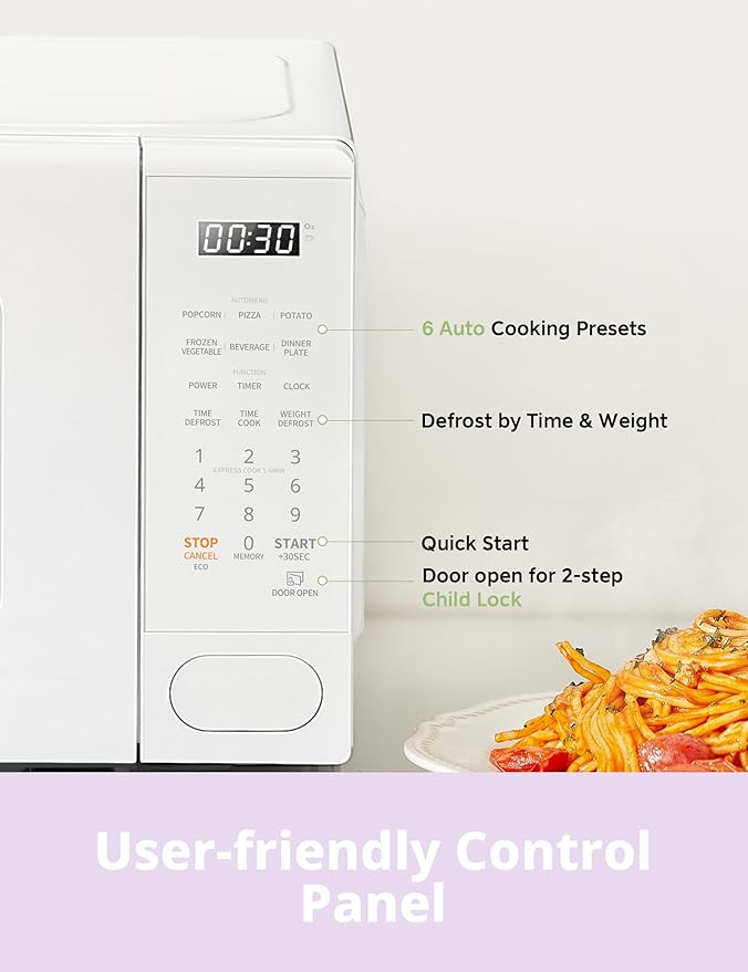 COMFEE CMO-C20M1WH Retro Microwave with 11 power levels, Fast Multi-stage Cooking, Turntable Reset Function Kitchen Timer, Speedy Cooking， Weight/Time Defrost, Memory function, Children Lock, 700W