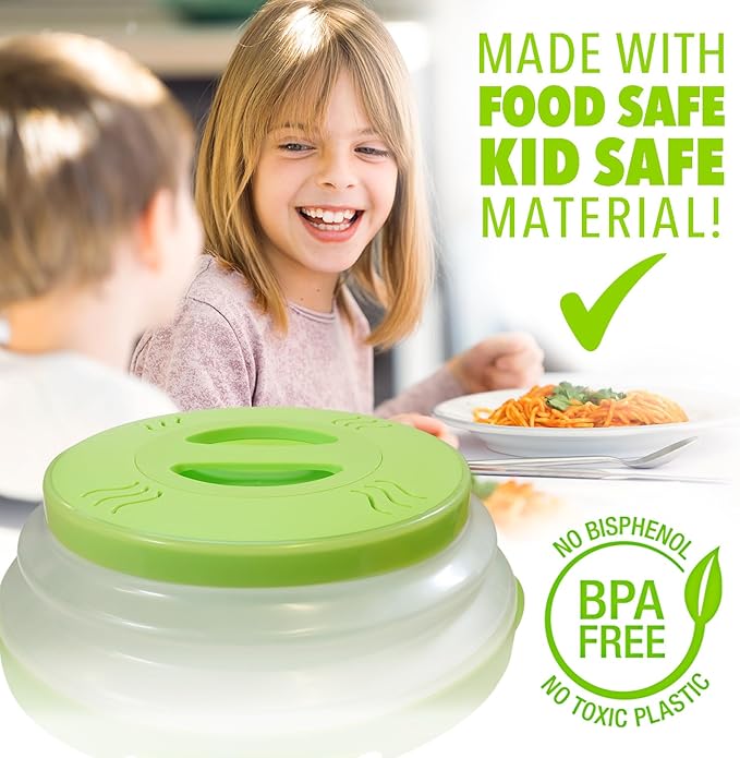 2.0 Magnetic Microwave Splatter Cover, Collapsible 12-Inch BPA-Free Food Lid with Upgraded Magnets, Vented Plate Guard, Dishwasher Safe, Space-Saving Magnetic Storage - Green