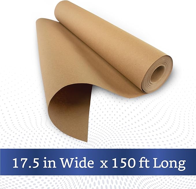 FIESTA WRAPS Brown Kraft Paper Roll 17.5 in x 1800 in (150 ft) Made in The USA - Brown Wrapping Paper Roll - Kraft Table Runner - Papel Craft