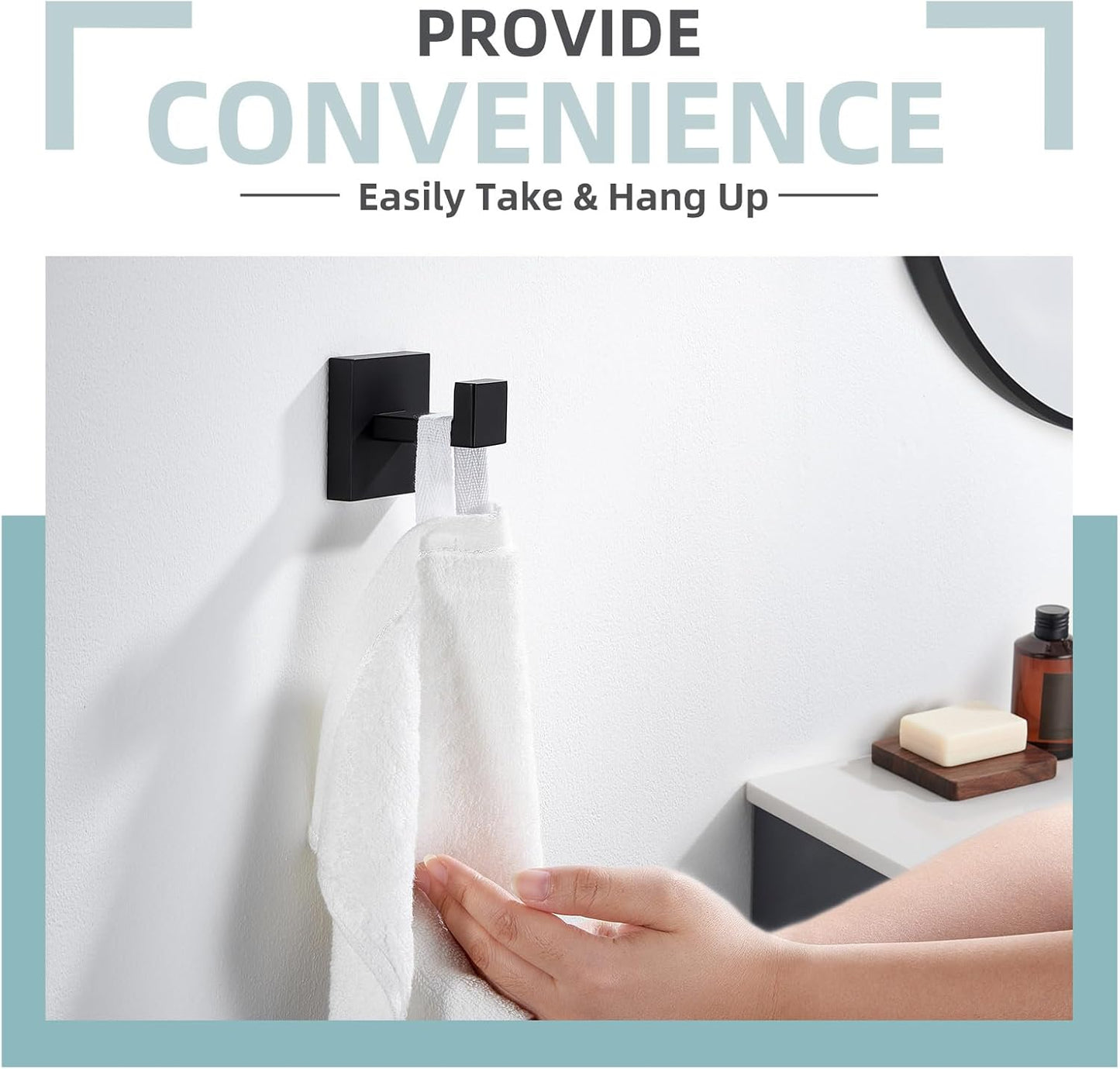 Angle Simple Towel Hook Matte Black, SUS 304 Stainless Steel Coat Robe Hook, Bathroom Hand Towel Hanger for Wall