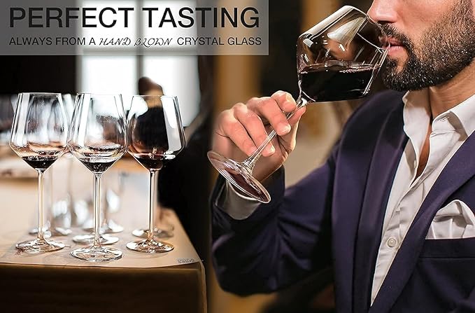 LUNA & MANTHA Red Wine Glasses Set of 6, Hand Blown Burgundy Glasses, Ultra thin,Light for Best Wine Tasting,18 OZ Perfect Gifts for Valentine's Day, Anniversary