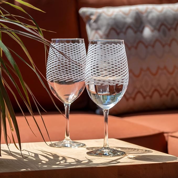 Rolf Glass Cyclone All Purpose Wine Glass | Set of 4 Stemmed 18oz Glasses | Proudly Made in the USA | Large Engraved Tumbler Glasses | Lead-Free Glass