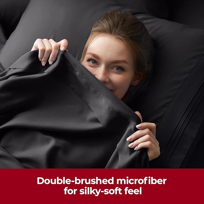 Mellanni Extra Deep King Sheets - 4 PC Iconic Collection Bedding - Hotel Luxury, Ultra Soft, Cooling Bed Sheets - Wrinkle, Fade, Stain Resistant (King, Black)