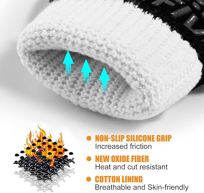 BBQ Gloves, Oven Gloves, 1472°F Extreme Heat Resistant Barbecue Gloves, Silicone Non-Slip Oven Mitts, Kitchen Gloves for Cooking, Grilling, and Baking (Black)