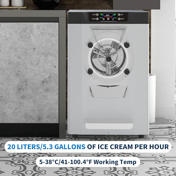 Ice Cream Maker Commercial Machine 18-24L/H, 6.3Gph Capacity Suitable for Restaurant/Bar/Home, 2000W Hard Ice Cream Machine with LED Display, (110V 60Hz)