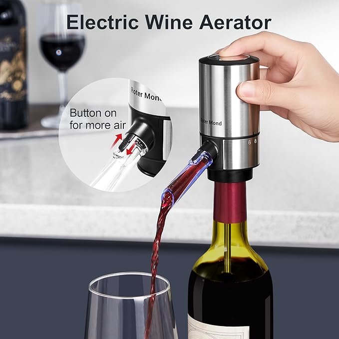 Electric Wine Opener Set, Roter Mond Automatic Wine Bottle Opener set with Electric Wine Decanter Aerator Wine Foil Cutter 2 Vacuum Stoppers, 5-in-1 Wine for Home Party Thanksgiving Christmas New Year