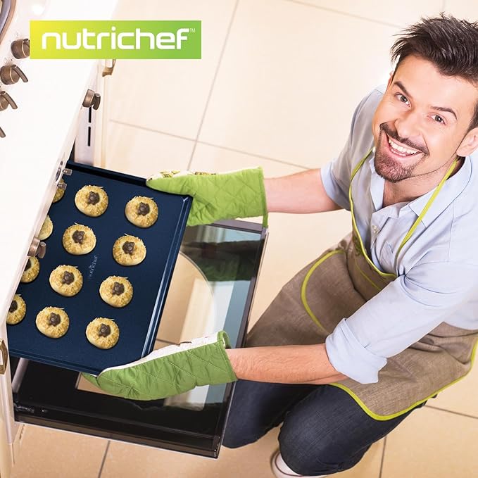 NutriChef Non-Stick XL Cookie Sheet for Baking - Premium Extra Large Carbon Steel Baking Tray for Cookies, Jelly Rolls, Pastries, & More - Blue Diamond, 22" x 16"