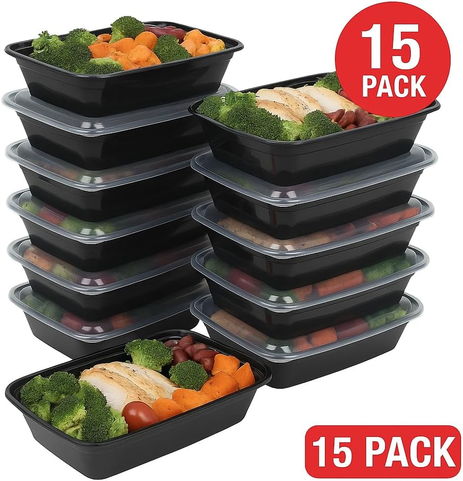 Ruthy's Outlet Meal Prep Containers W/Lids -Square Food Storage – BPA-Free| Stackable | Microwave | Freezer & Dishwasher Safe | Reusable Lunch Bento Box Portion Control & Planning (15 Pack, 16 oz)
