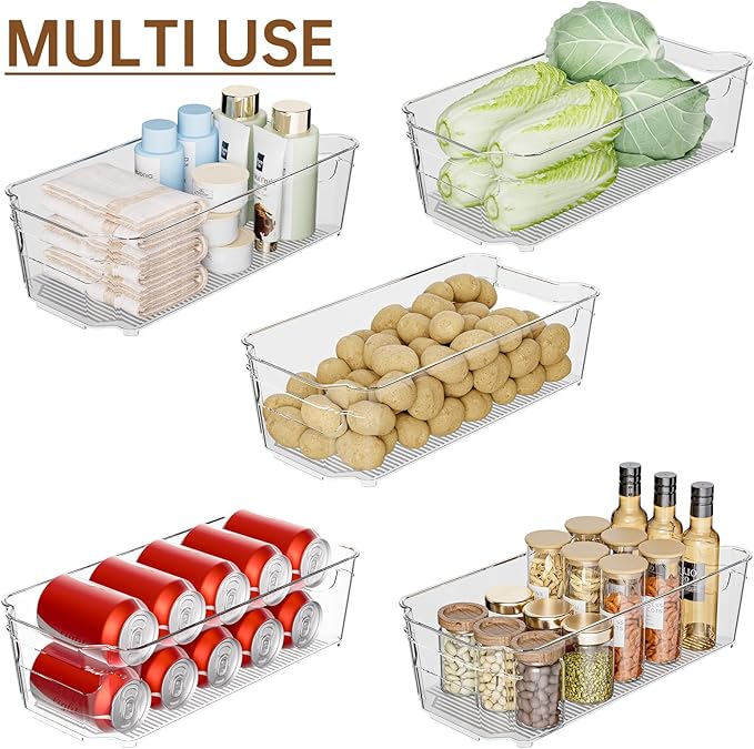 Clear Fridge Organizer, Refrigerator Organizer Bins with Handle, Freezer, Kitchen Cabinet, Pantry Organization, BPA Free Fridge Organizers (12.4 inch 8 Pack)