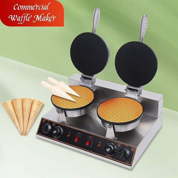 Waffle Cone Maker Non-stick Ice Cream Cone Maker, 1200W 8.19'' Stainless Steel Non-Stick Egg Roll Cone Baker Waffle Roll Maker, for Restaurant, Home Kitchen, Bakeries, Snack Bar Use