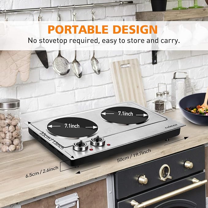 CUSIMAX Hot Plate, 1800W Double Burners, Infrared Cooktop, Electric Ceramic Hot Plates for Cooking, Portable Countertop Burner Glass Heating Plate, Compatible w/All Cookware, Upgraded Version