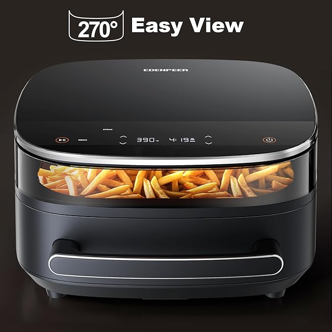 Large Air Fryer,11-IN-1 Airfryer,Super Fast Cooking Speed with Dual Heat Source, Non Toxic Air Fryers Stainless Steel, Max Crisp Technology with 450F, 6QT Up to 33 Chicken Wings Capacity