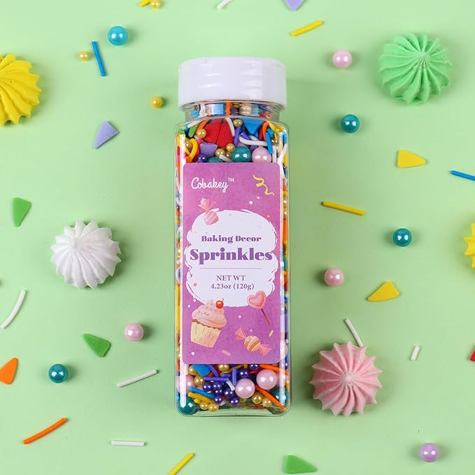 Rainbow Sprinkles for Cake Decorating 4.23ounce - Colored Pearl Sprinkles for Cupcake Toppers, Ice Cream, Candy, Cookie Decorations - Birthday & Holiday Party Supplies