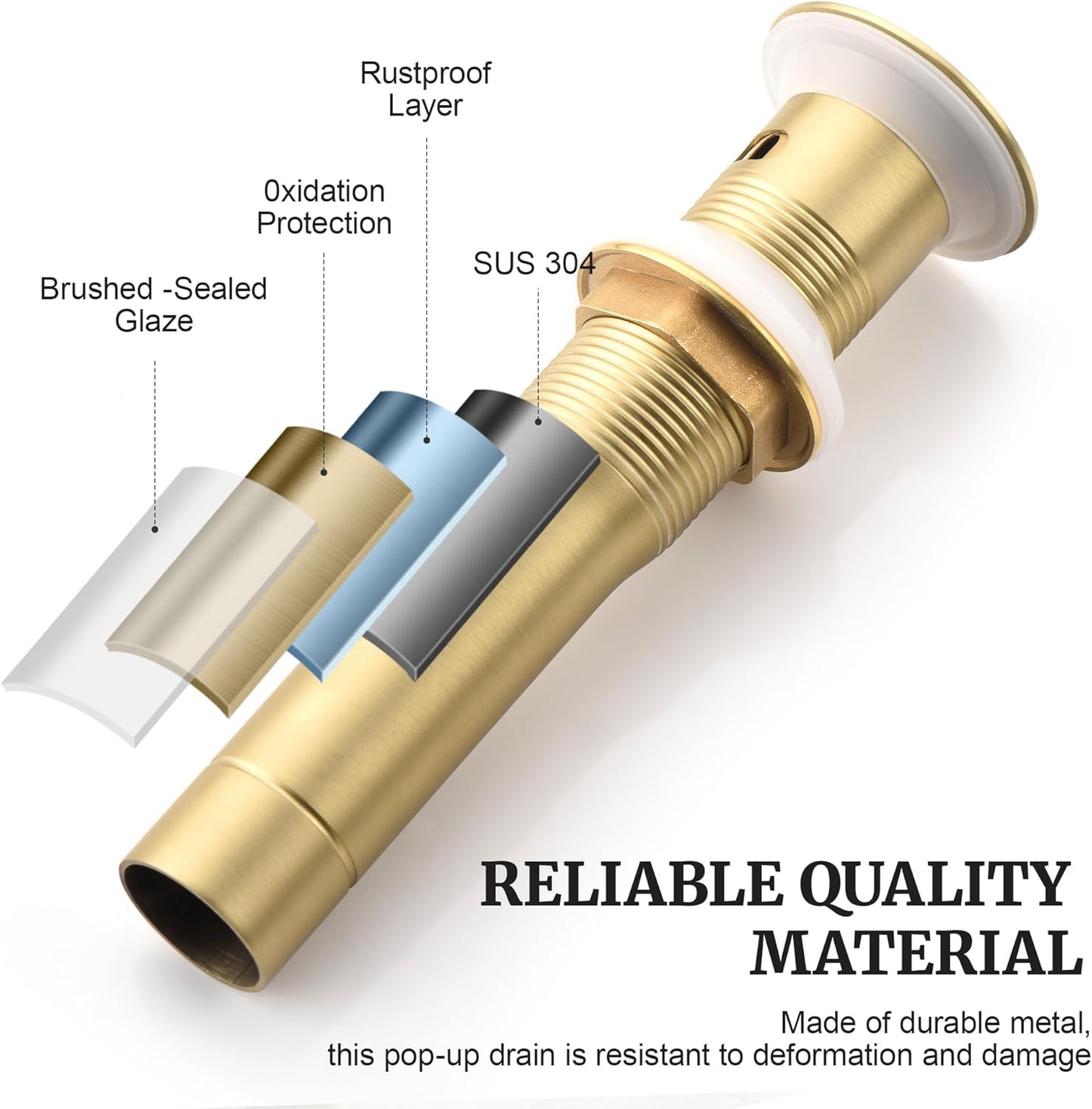 Pop up Sink Drain Stopper for Bathroom Vessel Vanity Sink Art Basin Brushed Gold, Small Cap with Overflow, Metal Pop-up Drain Strainer with Detachable Basket Stopper