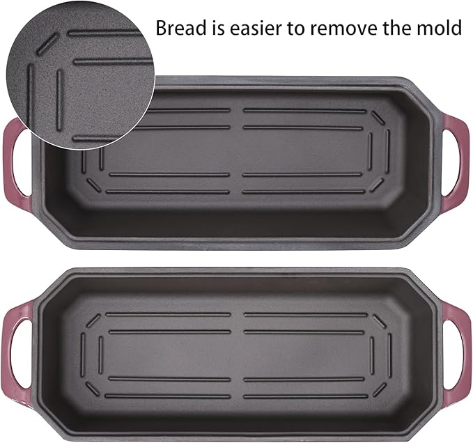 Bread Pan Cast Iron Loaf Pan with Lid Bread Loaf Pan 13x5 Inch Enameled Cast Iron Sourdough Bread Pan,Magenta