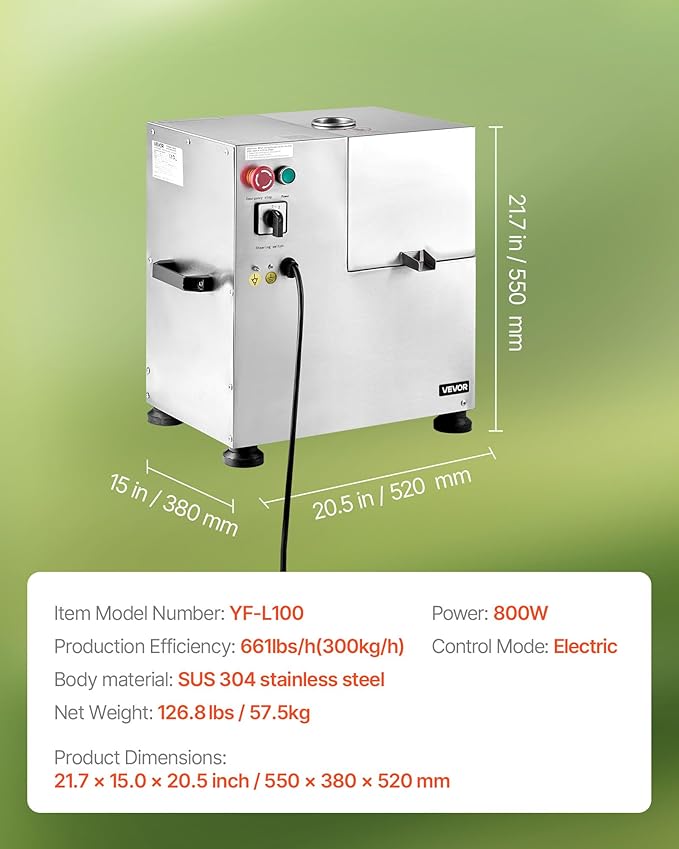 VEVOR Commercial Sugar Cane Juicer, 800W Electric Sugarcane Juicer Machine with 661LBS/H High Output, 4 Stainless Steel Rollers, Sugar Cane Press Juice Extractor Squeezer for Home/Commercial Use