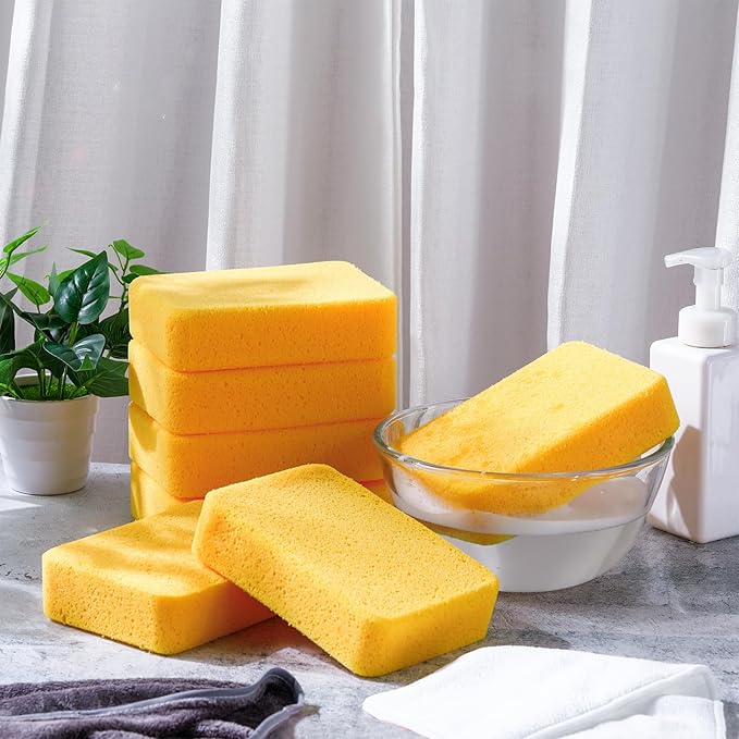 Tioncy 84 Pcs Large Sponges Bulk 7.5 x 5.5 x 1.9 Inch Grouting Car Wash Foam Cleaning and Washing Sponge Commercial Foam Large All Purpose for Cleaning Dishes Car Tile Bike (Yellow)